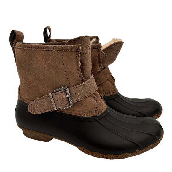 Sperry Top-Sider Ripwater Faux Fur Rubber Brown Leather Rain Boots Size 9 - Picture 1 of 8